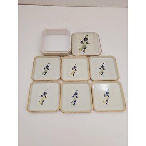Vintage Japanese Otagiri iris set of 6 coasters in small trinket box